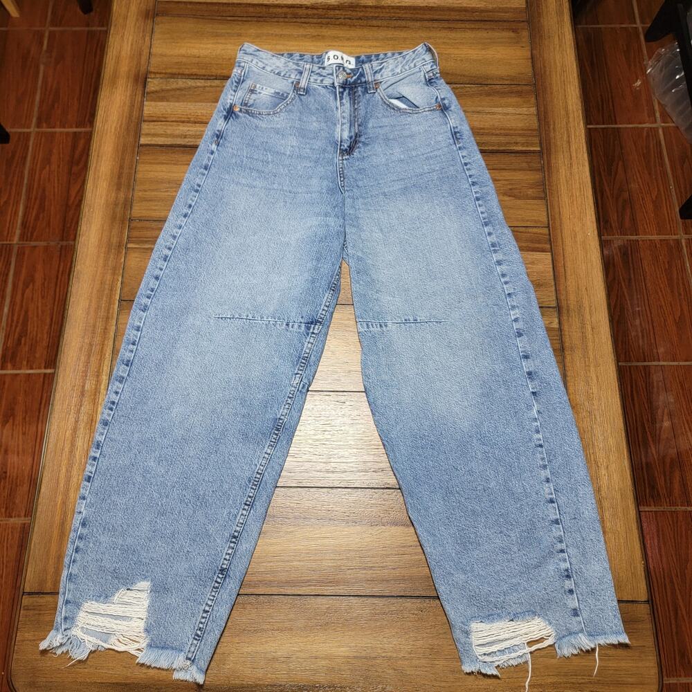 S.O.N.G. Wide-Leg Denim Jeans w/ Raw Hem - Size Junior 1/25